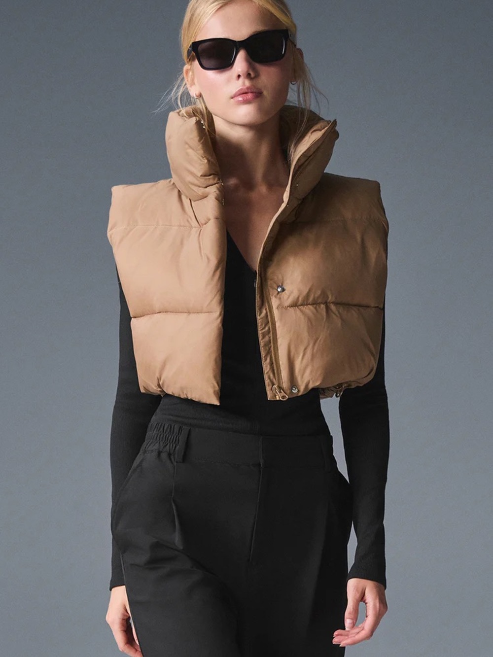 ALO Yoga Cropped Puffer Vest in Tan